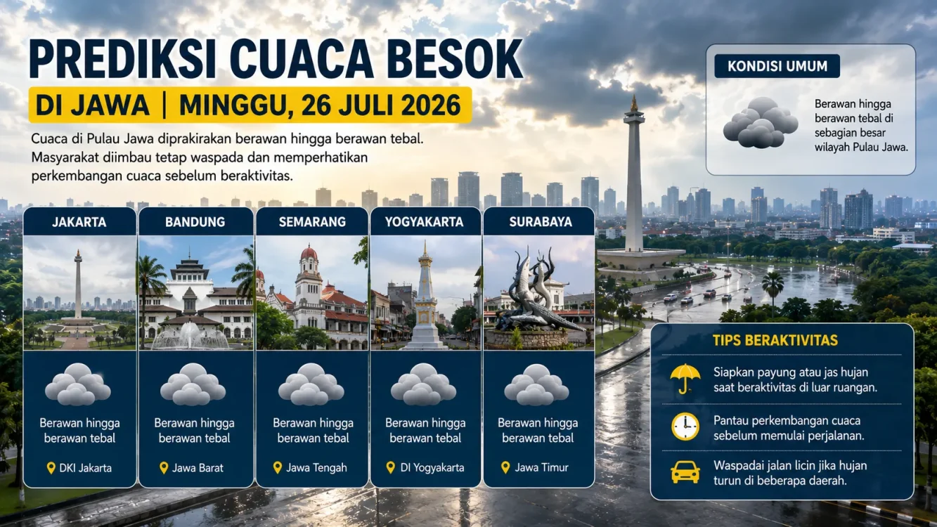 Cek Cuaca Besok di Jakarta, Bandung, Yogyakarta, Semarang, dan Surabaya