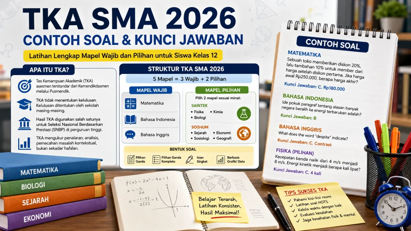 Contoh Soal TKA SMA 2026 Lengkap Kunci Jawaban