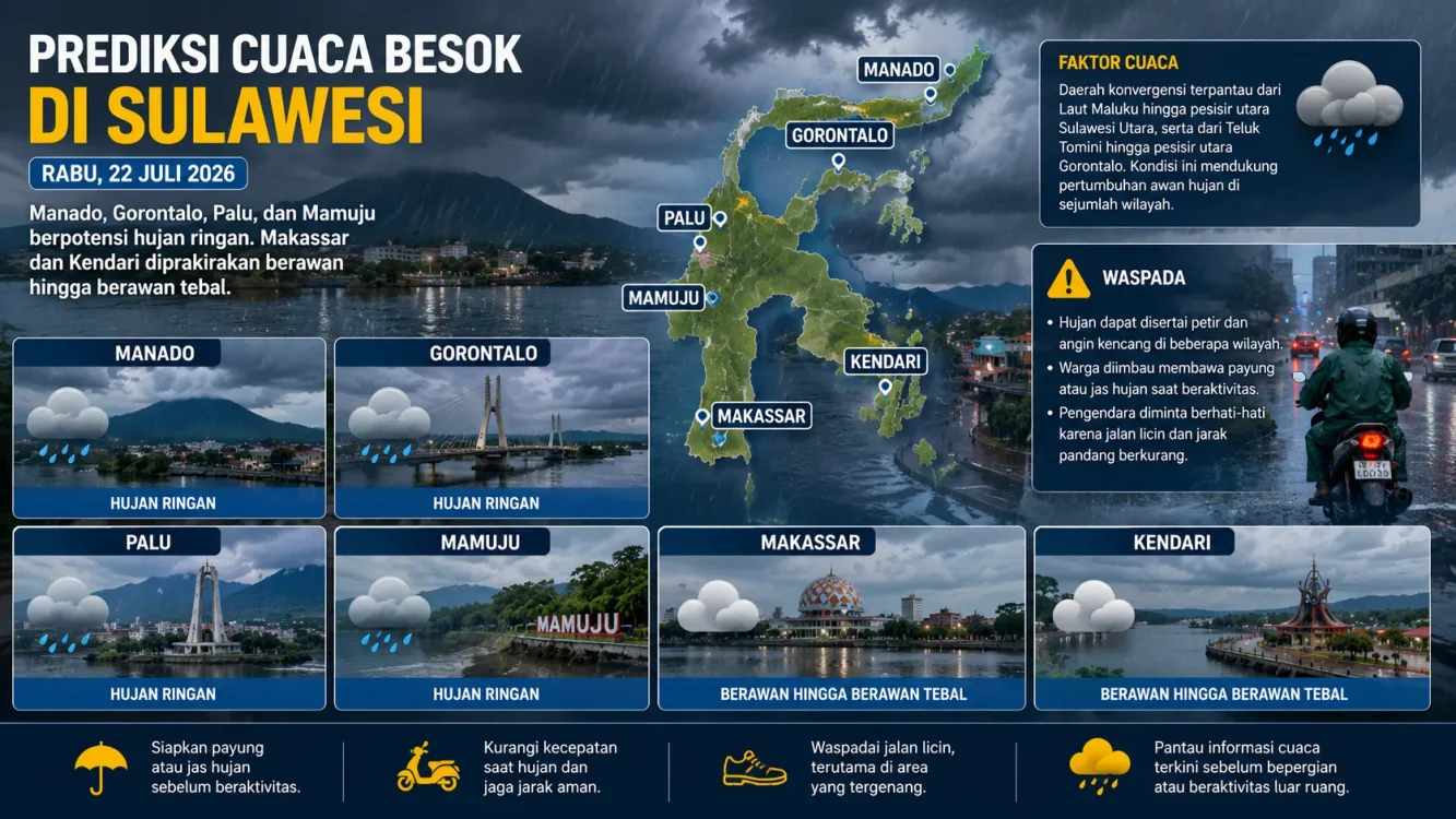 Cuaca Besok 22 Juli 2026 di Sulawesi, Cek Kondisi Makassar hingga Kendari