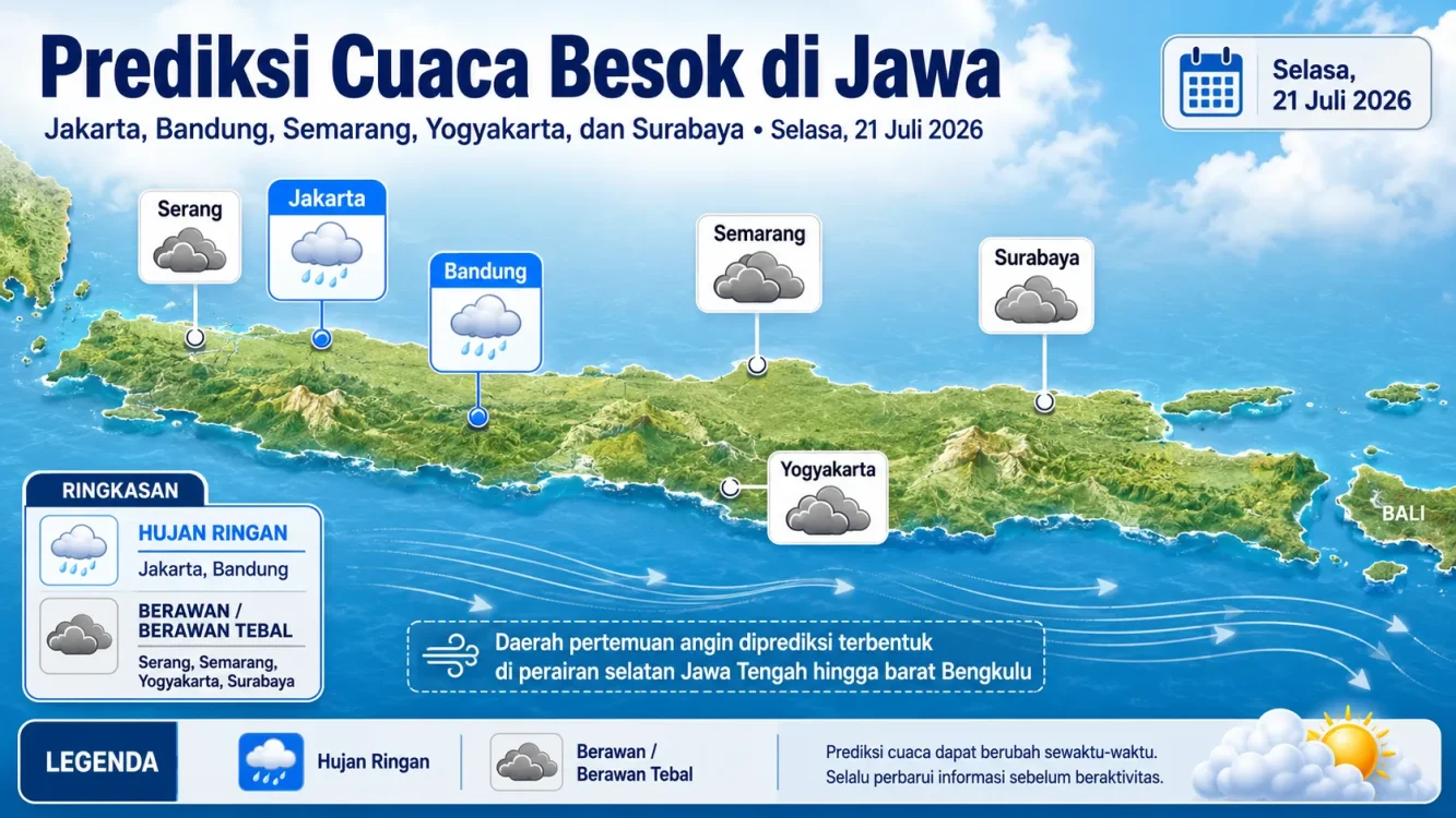 Cuaca Besok Hujan atau Berawan di Jawa Ini Prediksi Jakarta, Bandung hingga Surabaya