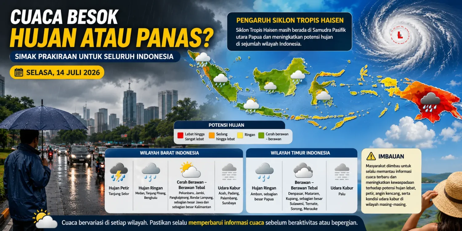 Cuaca Besok Hujan atau Panas Berikut Daftar Wilayah yang Berpotensi Diguyur Hujan Menurut BMKG