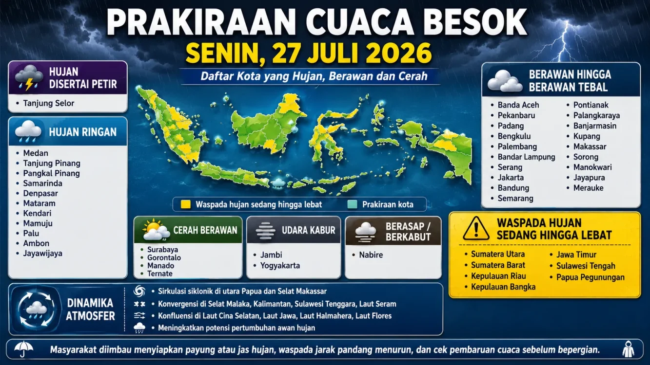 Cuaca Besok Hujan atau Panas Cek Jakarta, Medan, Surabaya, Makassar hingga Jayapura