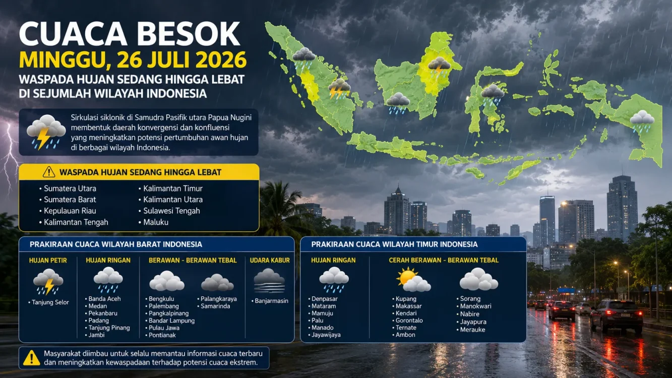 Cuaca Besok Hujan atau Panas Ini Prakiraan BMKG untuk Minggu 26 Juli 2026