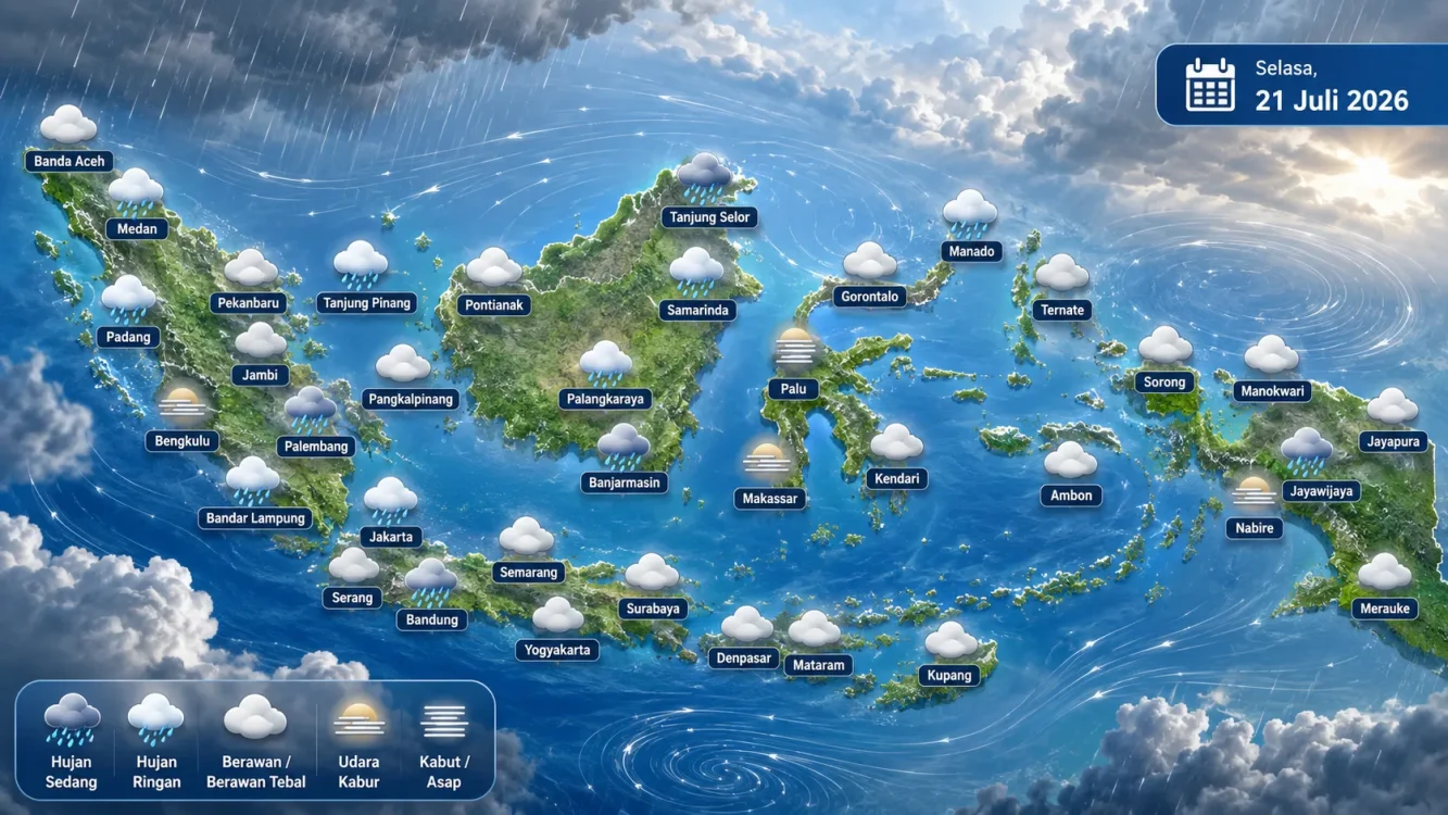 Cuaca Besok Hujan atau Panas Ini Prakiraan Lengkap 21 Juli 2026