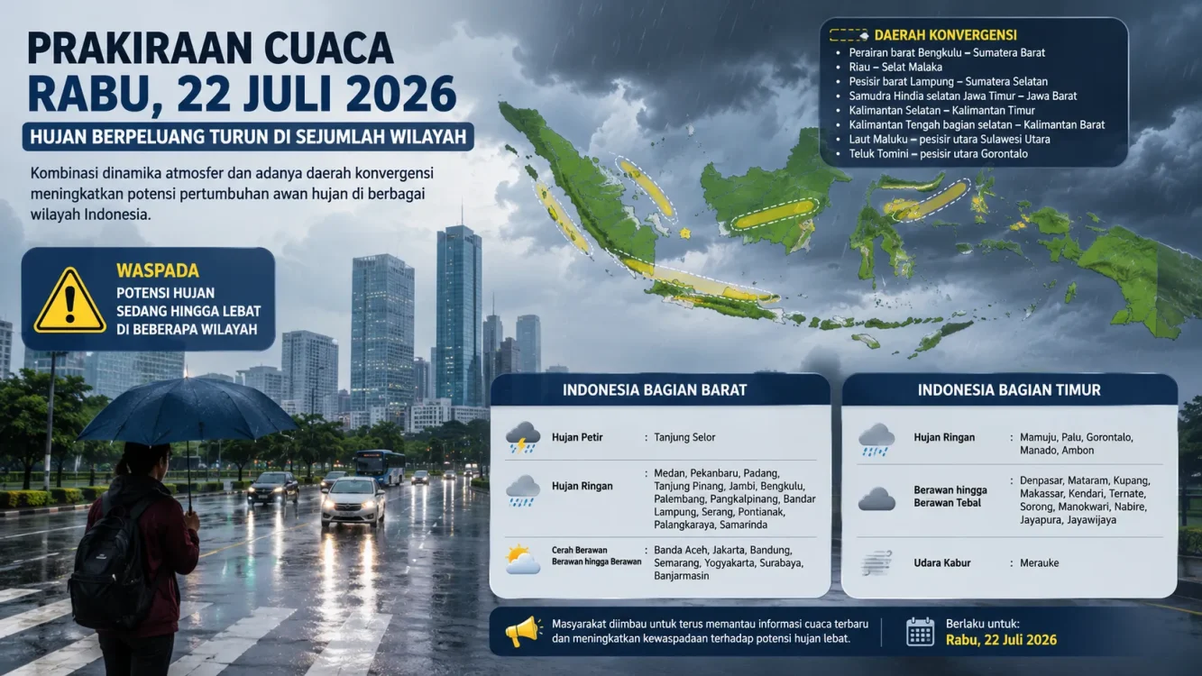 Cuaca Besok Hujan atau Panas Ini Prakiraan Rabu 22 Juli 2026