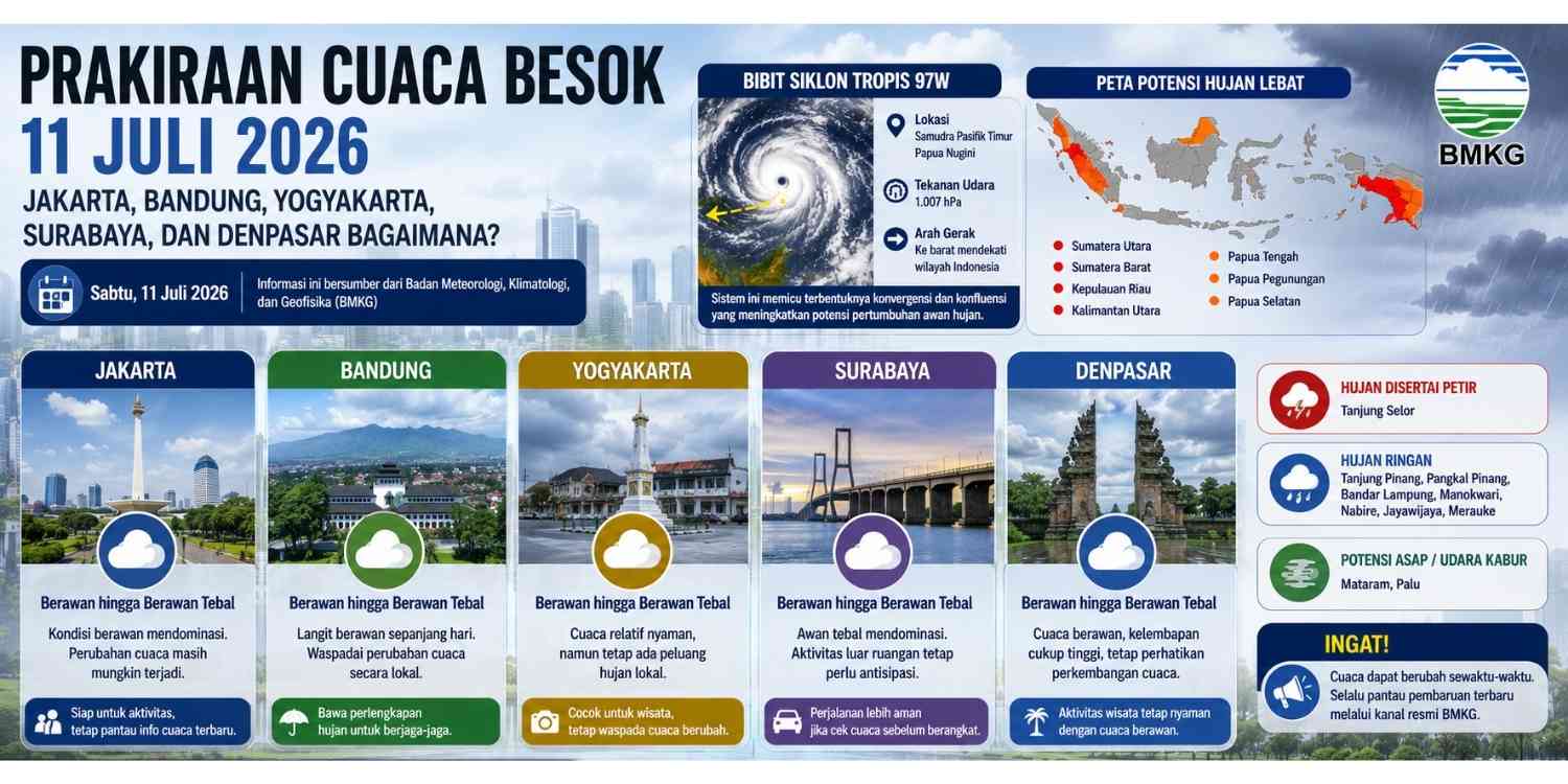 Cuaca Besok Hujan atau Panas Ini Prediksi BMKG untuk 10 Kota Besar di Indonesia