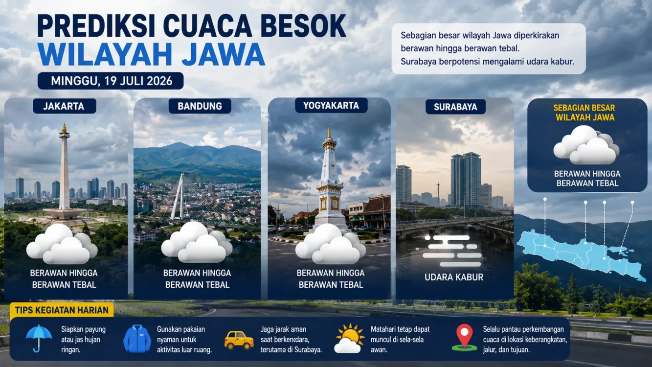 Cuaca Besok Hujan atau Panas di Pulau Jawa Simak Kondisi Jakarta hingga Surabaya