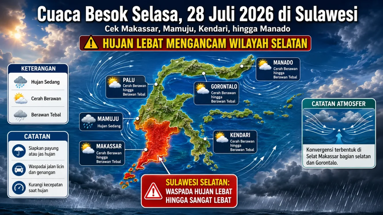 Cuaca Besok Hujan atau Panas di Sulawesi Ini Prediksi Enam Kota Besar