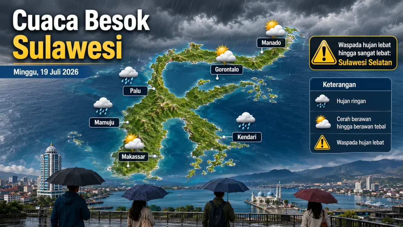 Cuaca Besok Hujan atau Panas di Sulawesi Simak Makassar, Palu dan Kendari