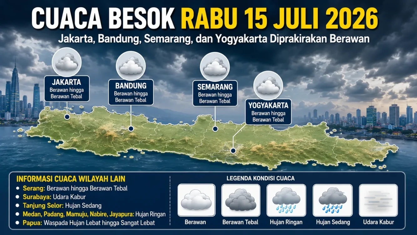 Cuaca Besok Jakarta, Bandung, Semarang, dan Yogyakarta Diprakirakan Berawan