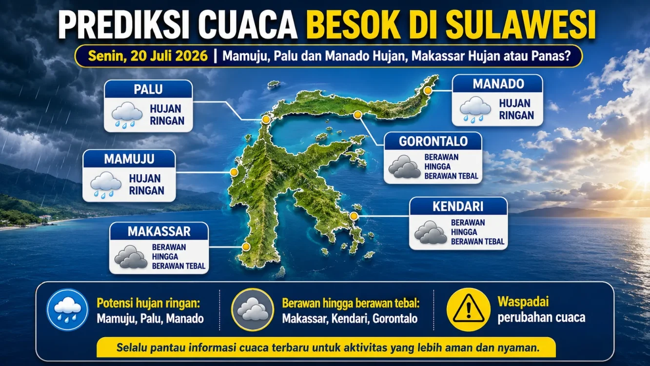 Cuaca Besok Makassar, Kendari, Gorontalo, Palu dan Manado Cek Prakiraannya
