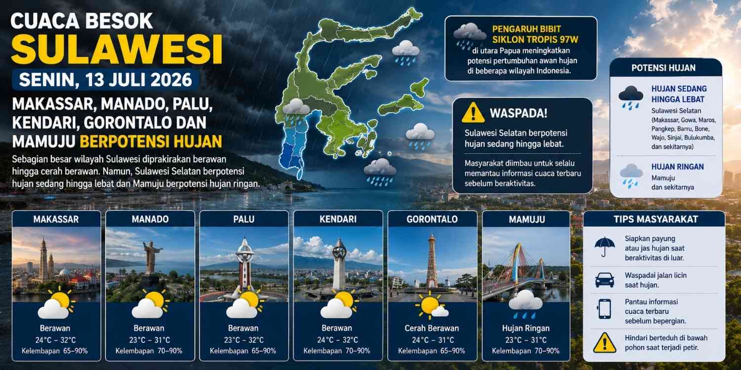 Cuaca Besok Makassar Senin 13 Juli 2026 Potensi Hujan Meningkat, Ini Penjelasan BMKG