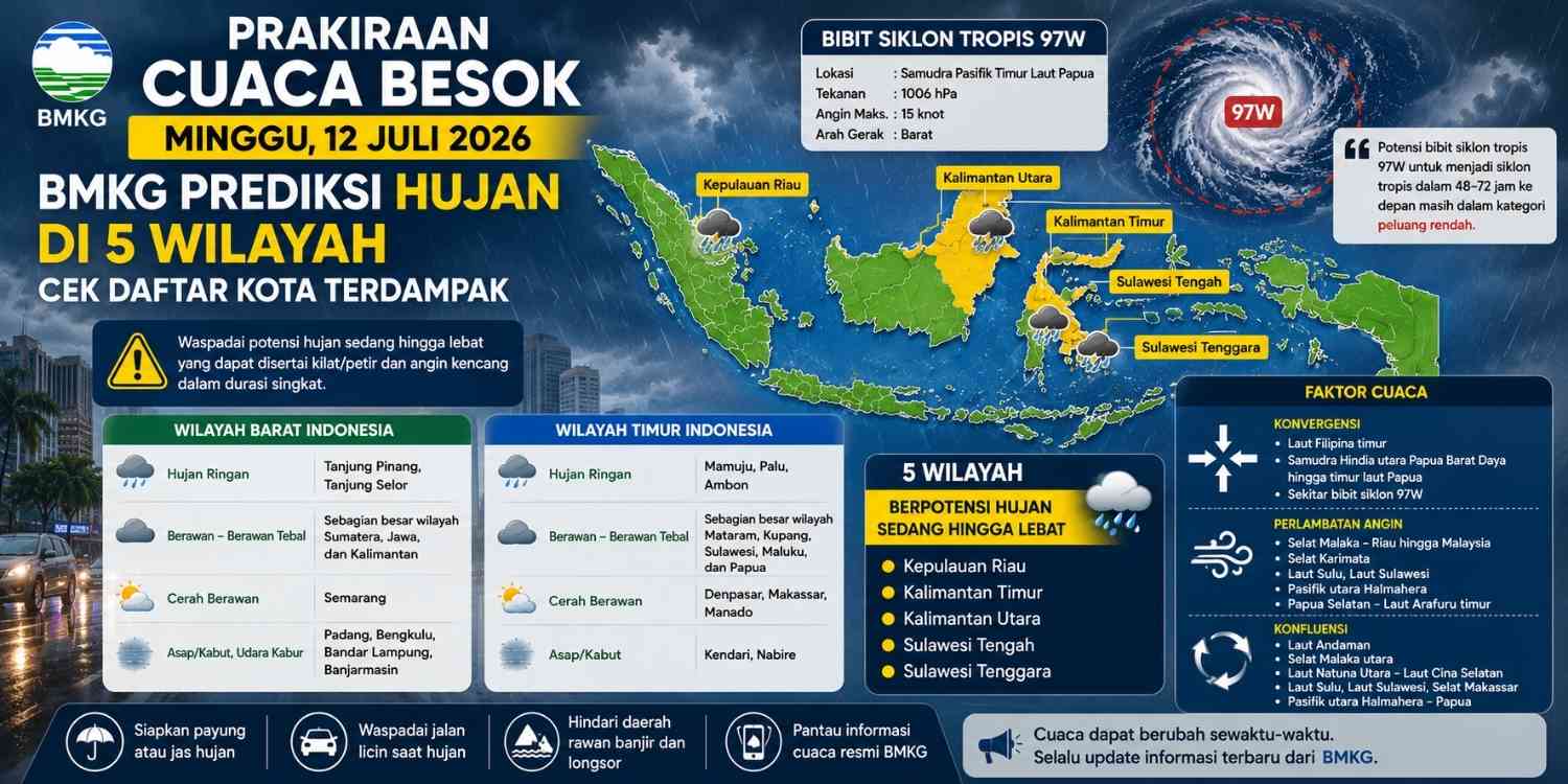 Cuaca Besok Minggu 12 Juli 2026 Ini Kondisi Cuaca di Kota Besar Indonesia Menurut BMKG