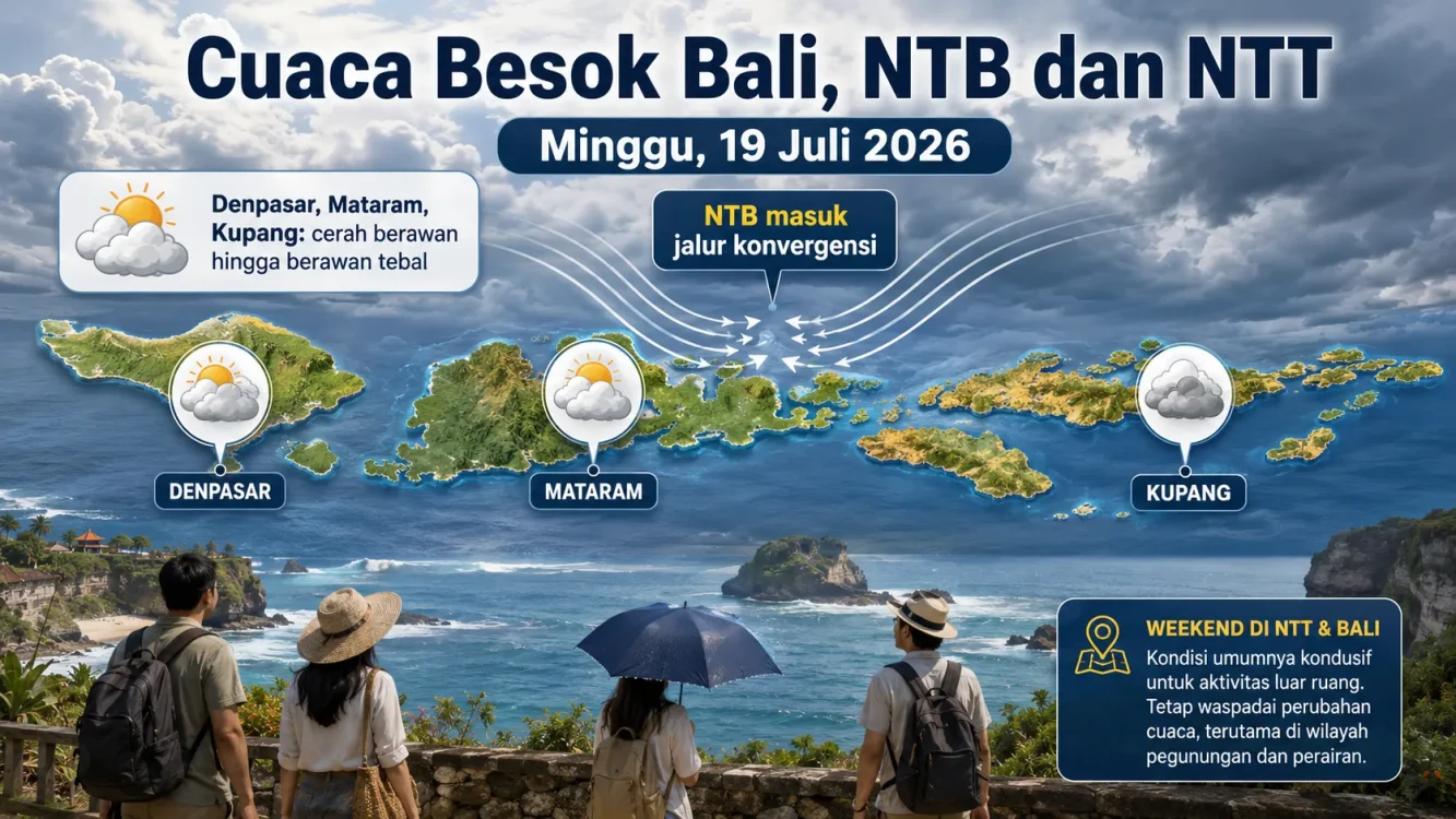 Cuaca Besok Minggu 19 Juli 2026 di Denpasar, Mataram dan Kupang