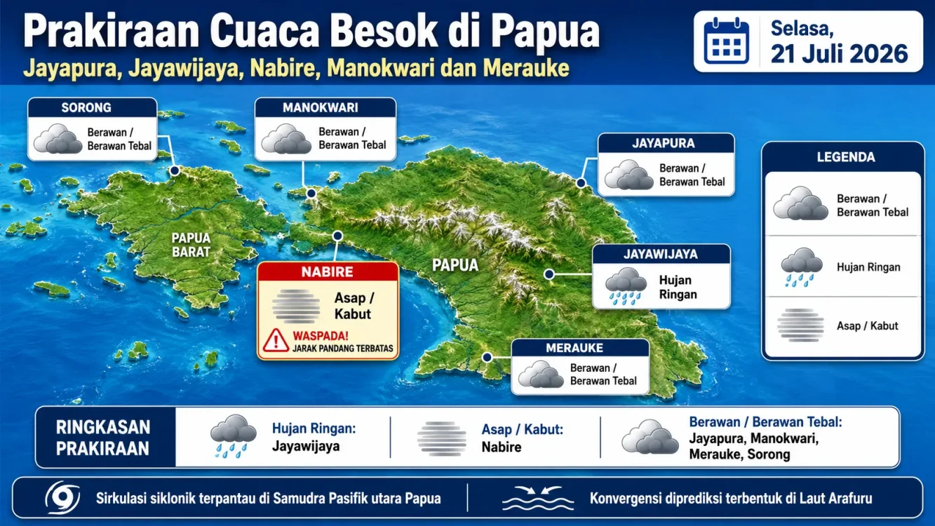 Cuaca Besok Papua: Jayawijaya Diguyur Hujan, Nabire Berpotensi Kabut
