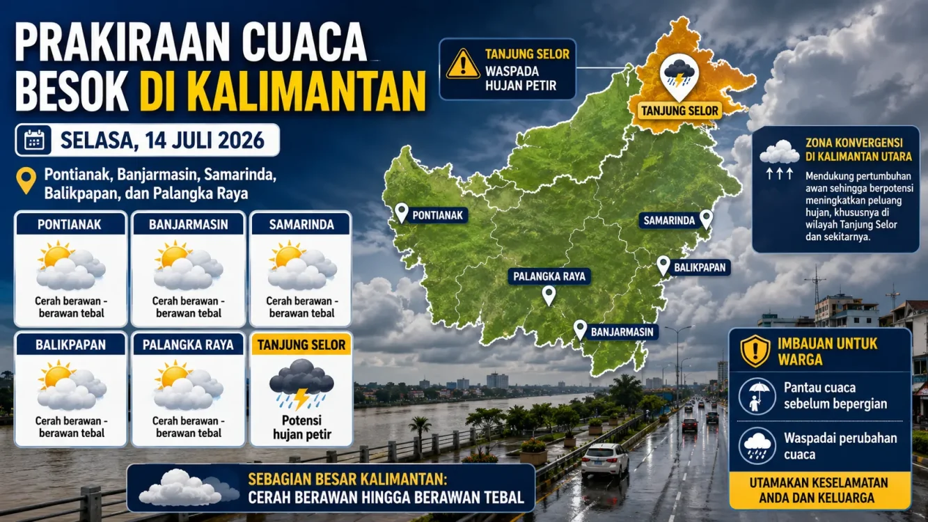 Cuaca Besok Pontianak, Banjarmasin, Samarinda, Balikpapan, dan Tanjung Selor