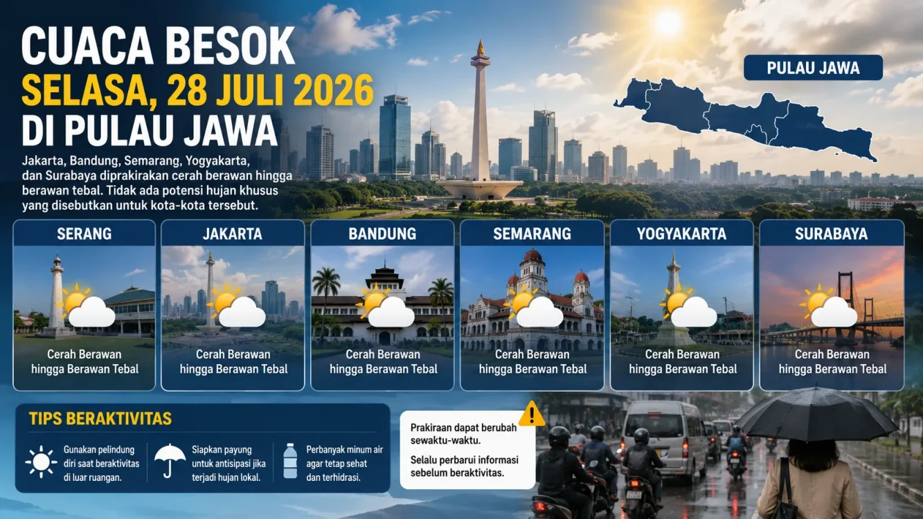 Cuaca Besok Selasa 28 Juli 2026 di Jawa, Cek Jakarta hingga Surabaya