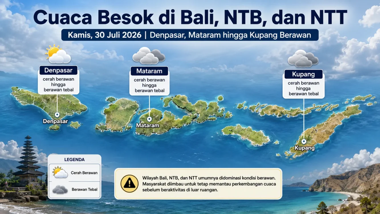 Cuaca Besok Siang di Bali dan Nusa Tenggara, Langit Berawan di Tiga Kota Besar