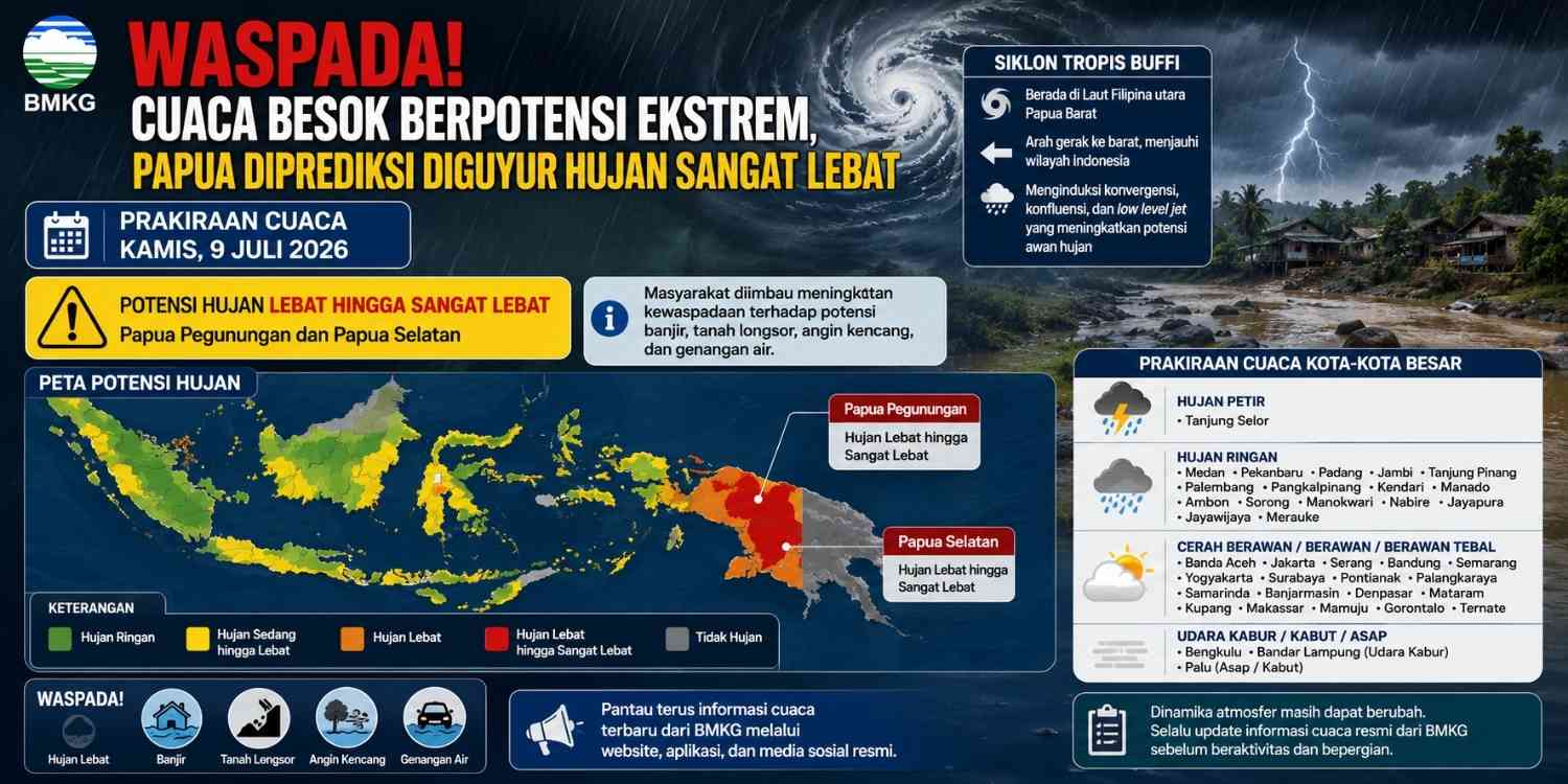 Cuaca Besok Siang di Indonesia, BMKG Beberkan Wilayah yang Cerah dan Berpotensi Hujan