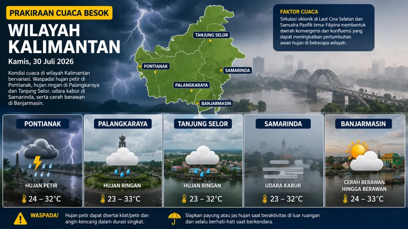 Cuaca Besok Siang di Kalimantan Hujan Berpotensi Turun di Sejumlah Kota