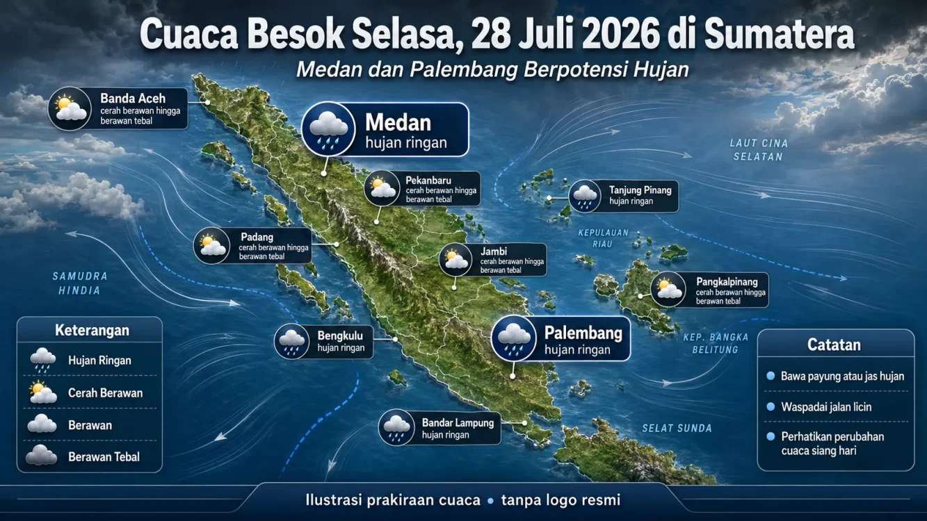 Cuaca Besok di 10 Kota Sumatera, Banda Aceh hingga Bandar Lampung