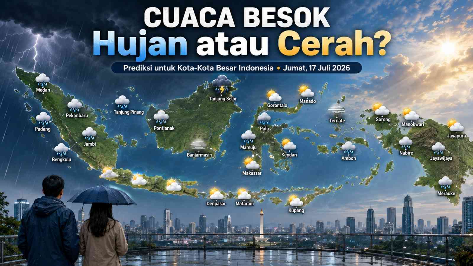 Cuaca Besok di Indonesia: Hujan Lebat, Petir hingga Udara Kabur Berpotensi Terjadi