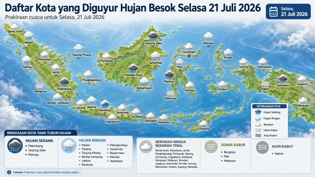 Cuaca Besok di Indonesia, Hujan Ringan Guyur Jakarta, Bandung, dan Medan