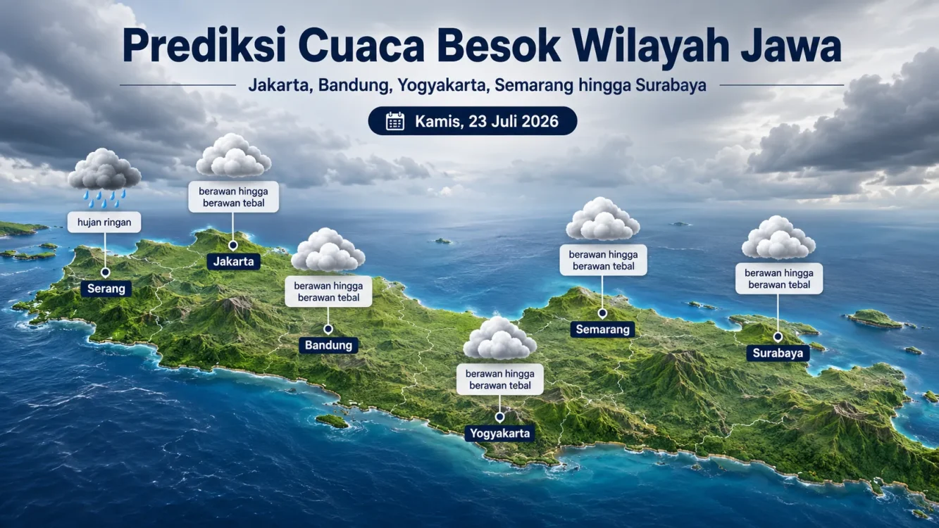 Cuaca Besok di Pulau Jawa Serang Berpotensi Hujan, Kota Besar Lainnya Berawan Tebal