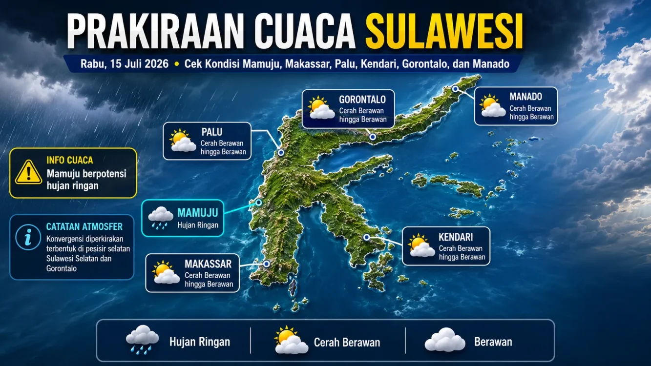 Cuaca Kota Besar Sulawesi Besok Makassar hingga Manado Cerah Berawan, Mamuju Diguyur Hujan