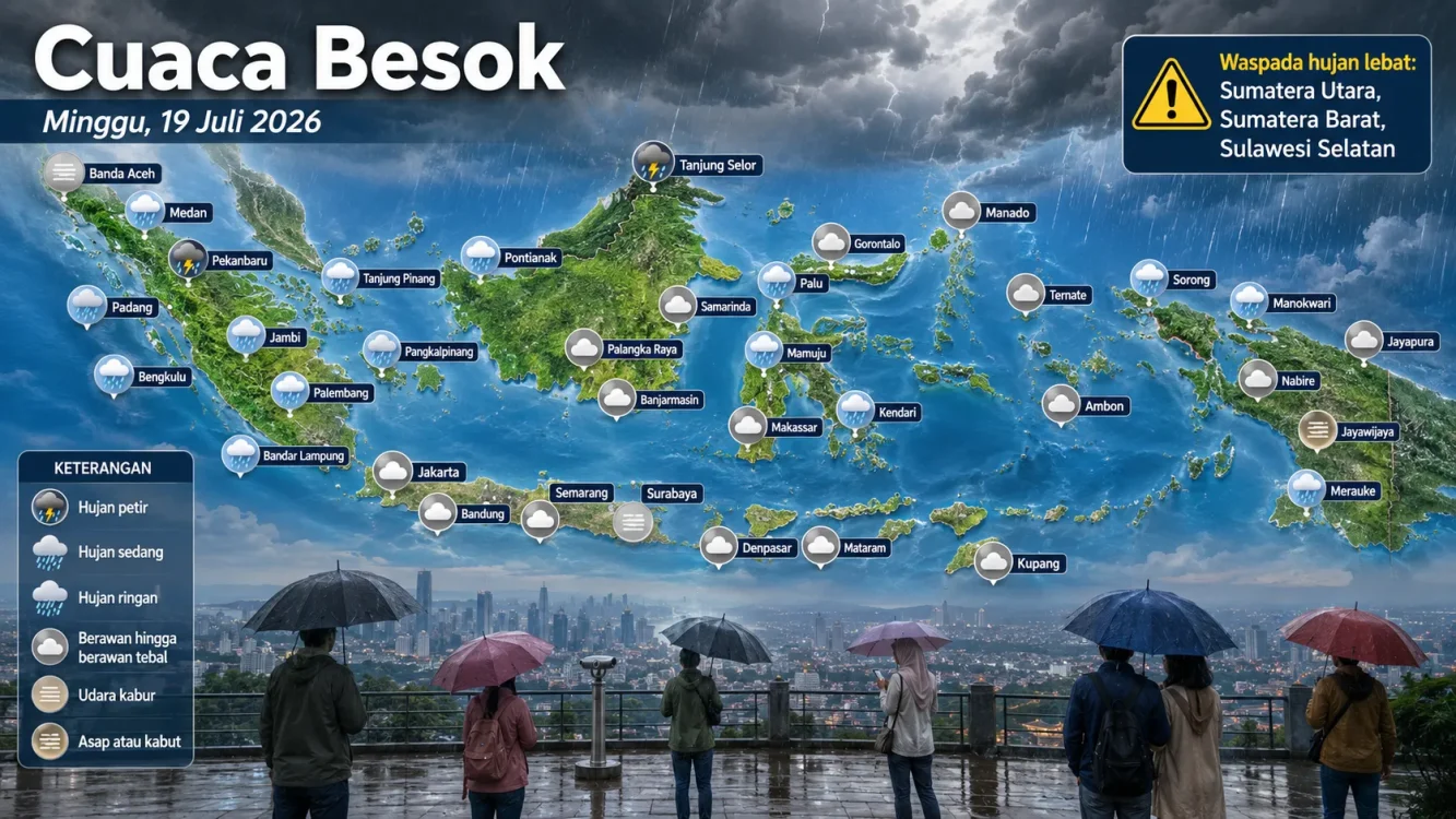 Daftar Cuaca Besok di Kota-Kota Besar, Sumatera hingga Papua Berpotensi Hujan