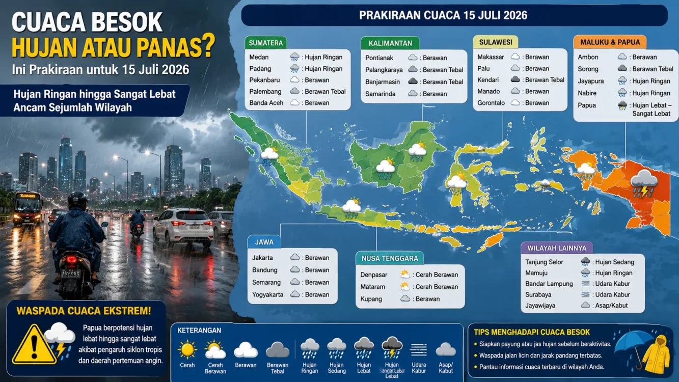 Daftar Kota Besar yang Berpotensi Hujan Besok, dari Medan hingga Jayapura