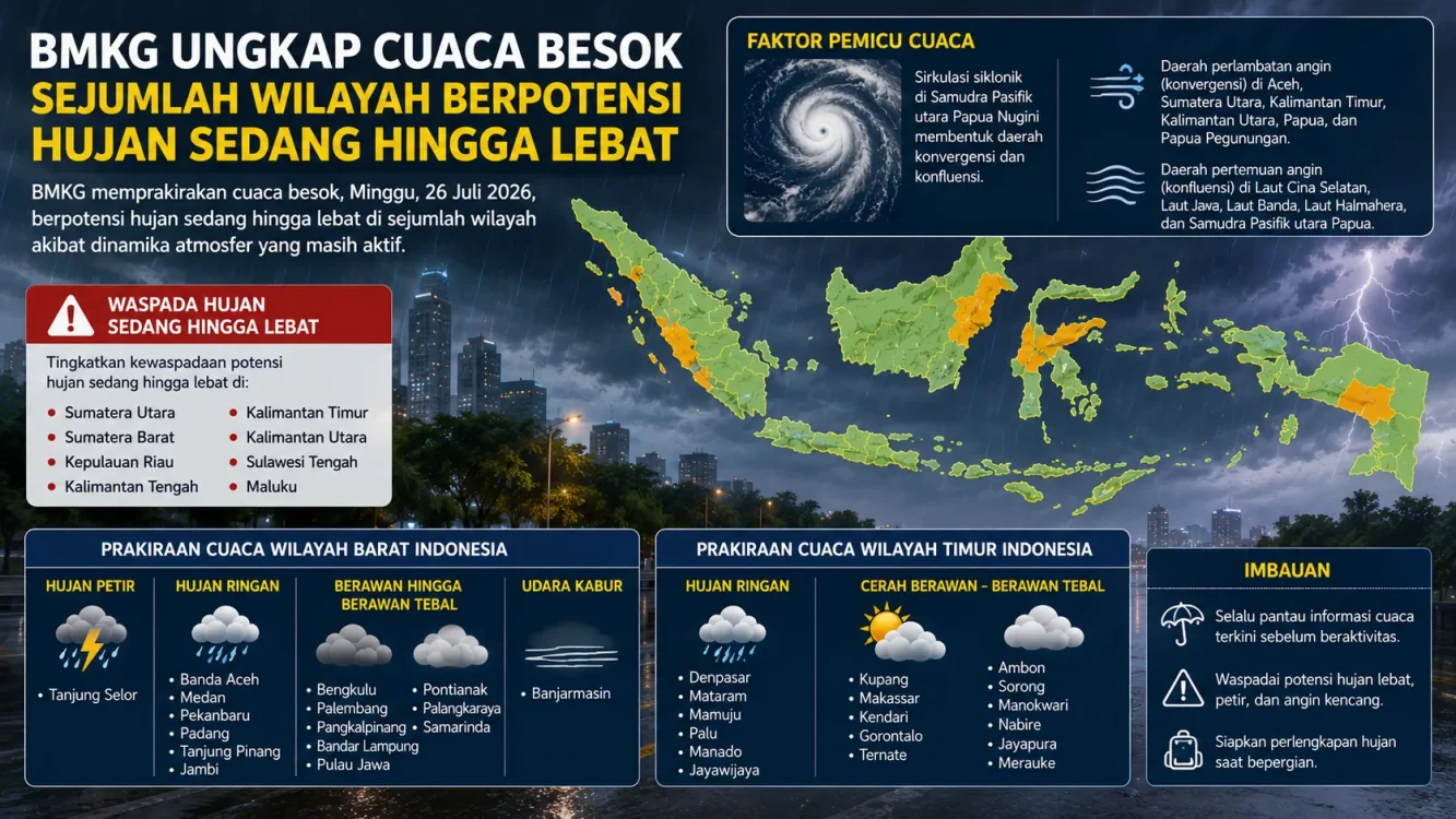 Daftar Wilayah Berpotensi Hujan Lebat Besok, BMKG Minta Warga Waspada