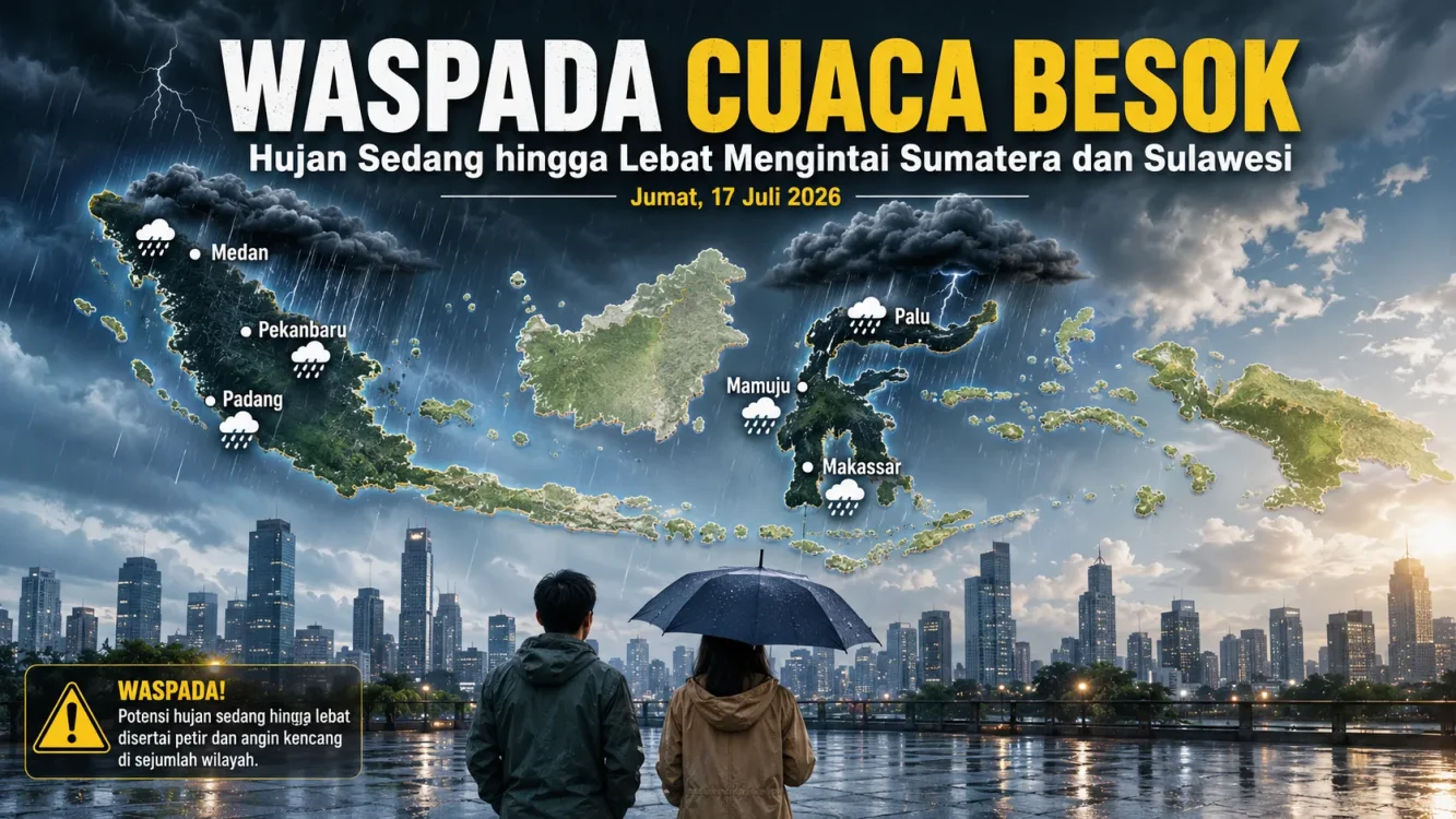 Daftar Wilayah Berpotensi Hujan Lebat pada Cuaca Besok Jumat 17 Juli 2026