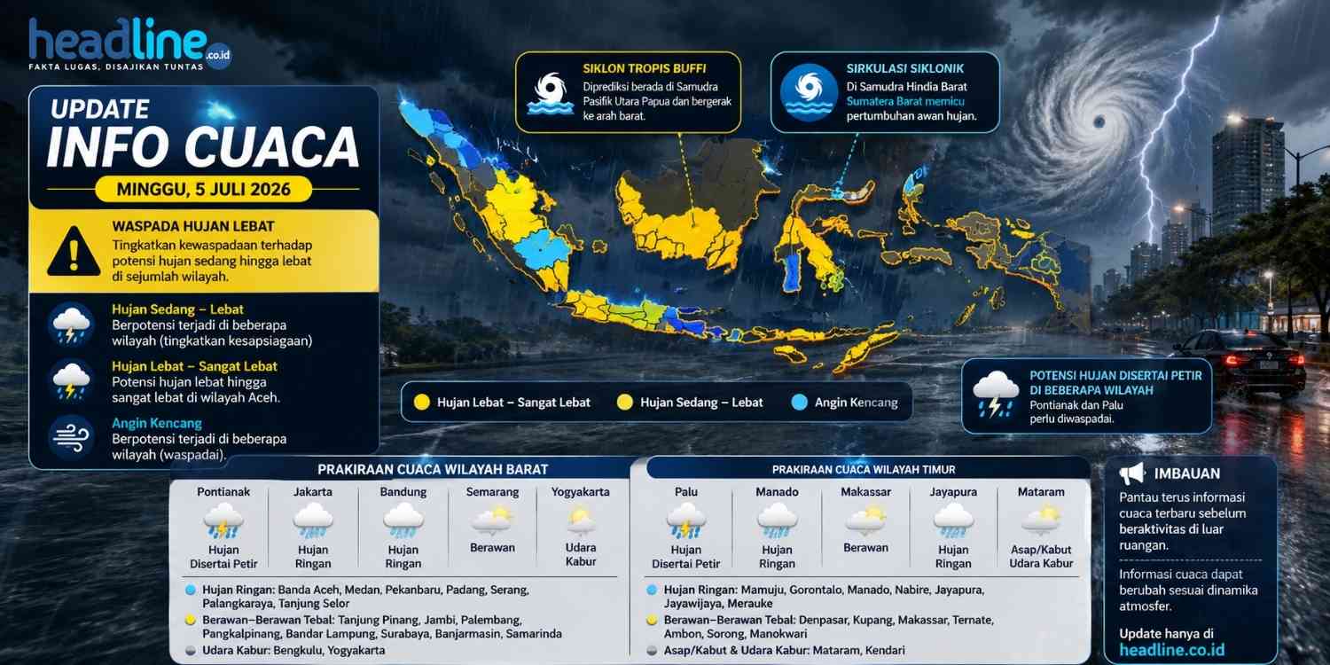 Daftar Wilayah yang Berpotensi Hujan Besok 5 Juli 2026, Cek Prakiraan Cuaca BMKG Sebelum Beraktivitas