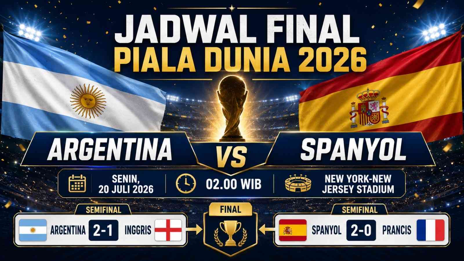 Jadwal Final Piala Dunia 2026 Argentina Hadapi Spanyol di Laga Puncak