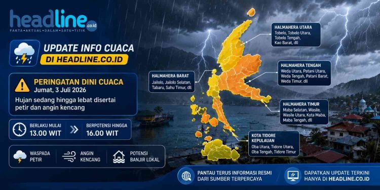 Peringatan Cuaca BMKG Hari Ini Hujan Lebat Disertai Petir Ancam Maluku Utara hingga Sore