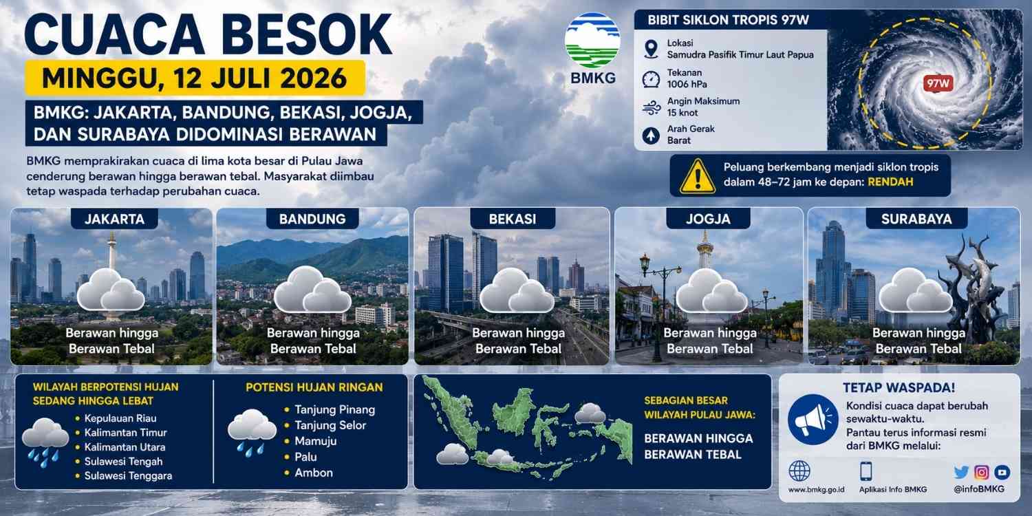 Prakiraan BMKG Cuaca Besok Jakarta, Bandung, Bekasi, Jogja, hingga Surabaya, Cek Sebelum Beraktivitas