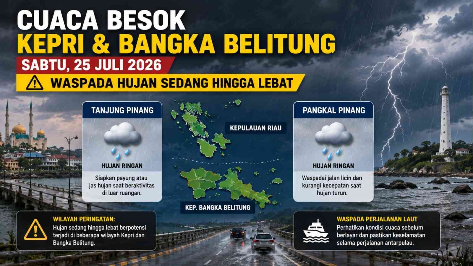 Prakiraan Cuaca Bangka Belitung Besok Pangkal Pinang Hujan Ringan, Wilayah Lain Waspada