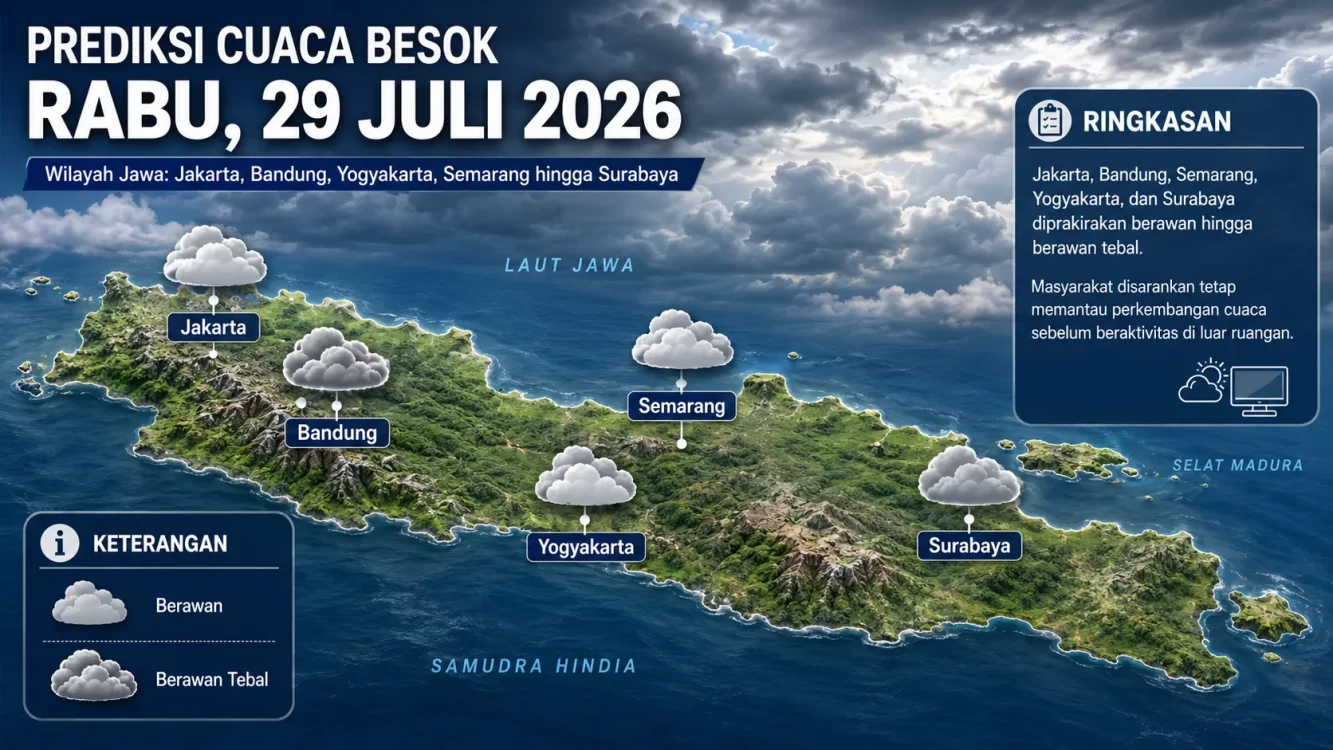 Prakiraan Cuaca Besok Jawa Jakarta, Bandung, Semarang dan Yogyakarta