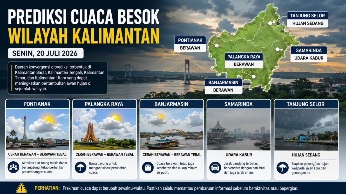 Prakiraan Cuaca Besok Kalimantan Pontianak, Palangka Raya, Banjarmasin dan Samarinda