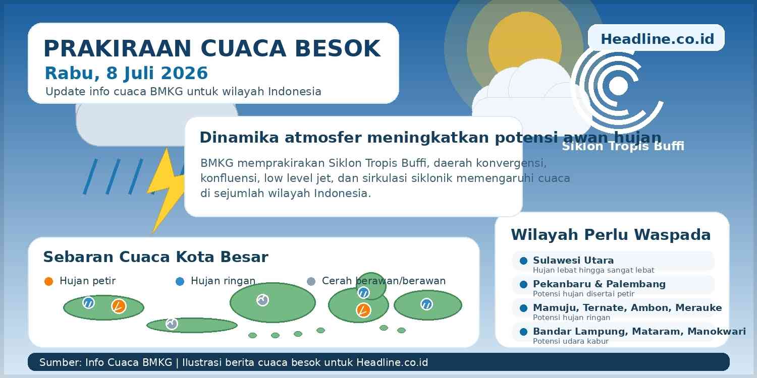 Prakiraan Cuaca Besok Pekanbaru dan Palembang Berpotensi Hujan Petir