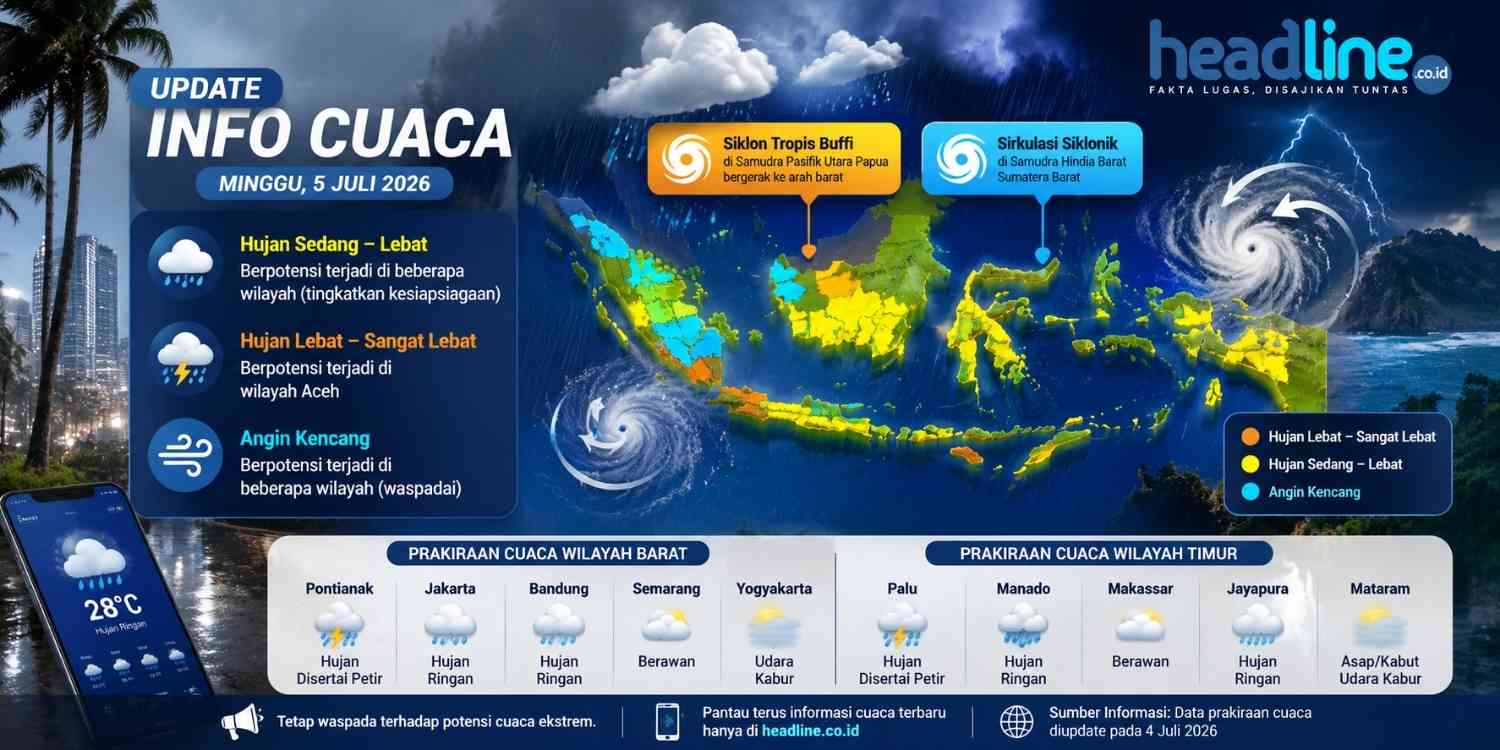 Prakiraan Cuaca Besok Siklon Tropis Buffi Picu Hujan Lebat, Aceh Masuk Zona Waspada