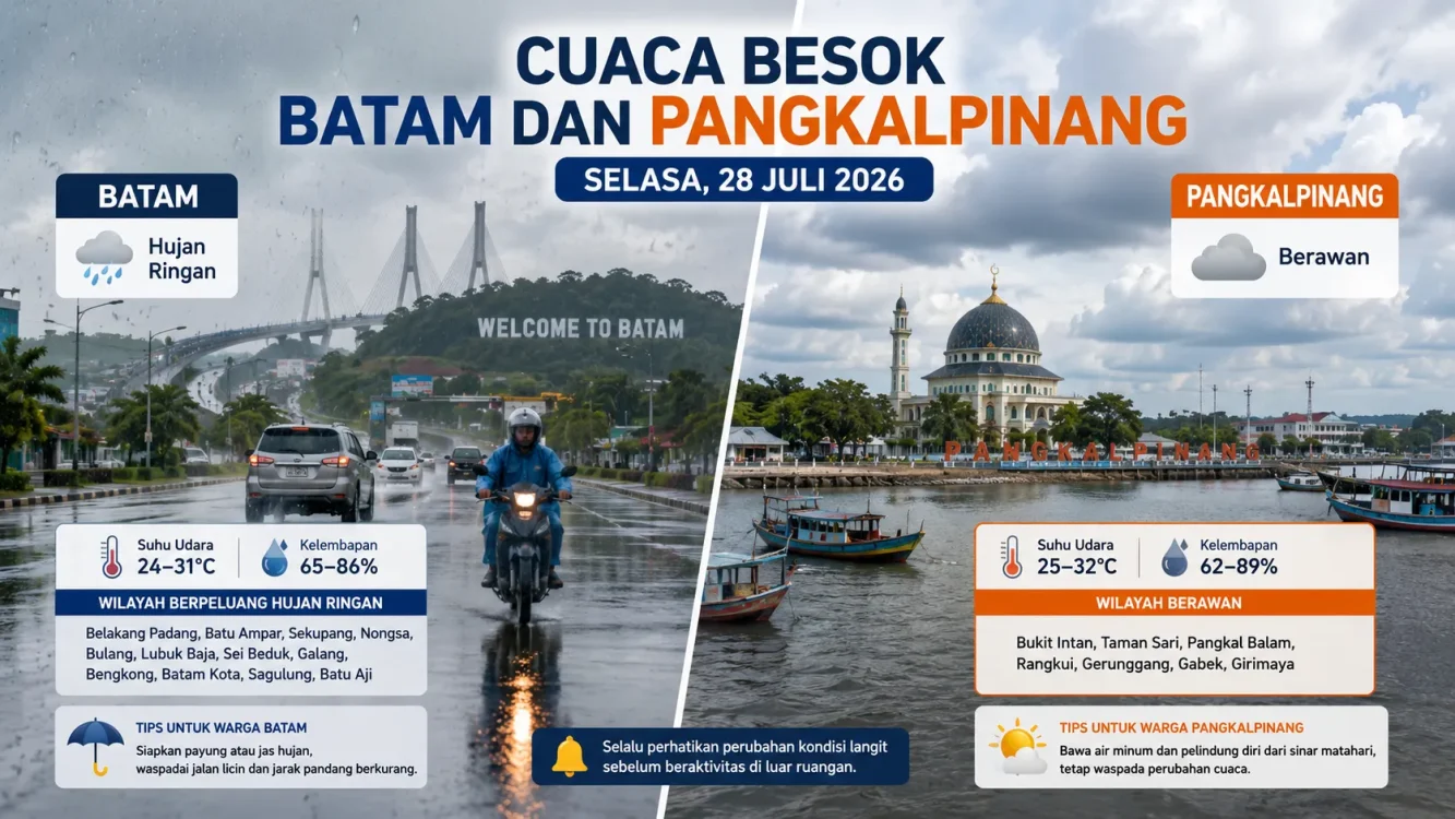 Prediksi Cuaca Batam dan Pangkalpinang Besok, Ini Kondisi Siang hingga Malam