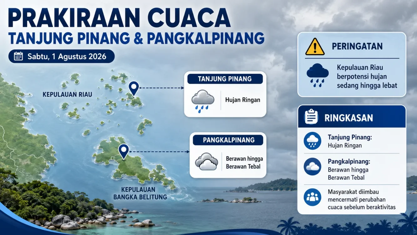 Prediksi Cuaca Besok Kepulauan Riau dan Bangka Belitung Sabtu 1 Agustus 2026 Tanjung Pinang hingga Pangkalpinang