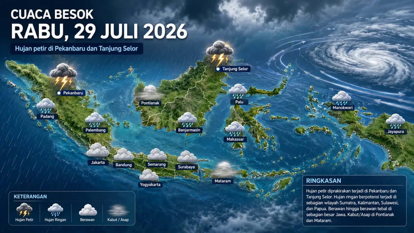 Prediksi Cuaca Besok Nasional, Pekanbaru dan Tanjung Selor Waspada Hujan Petir