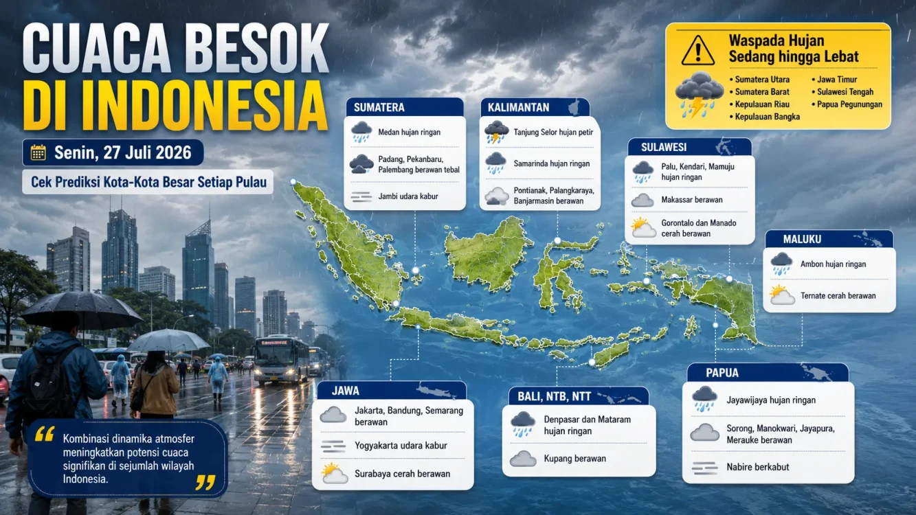 Prediksi Cuaca Besok Siang di Indonesia Hujan Petir hingga Kabut Berpotensi Terjadi