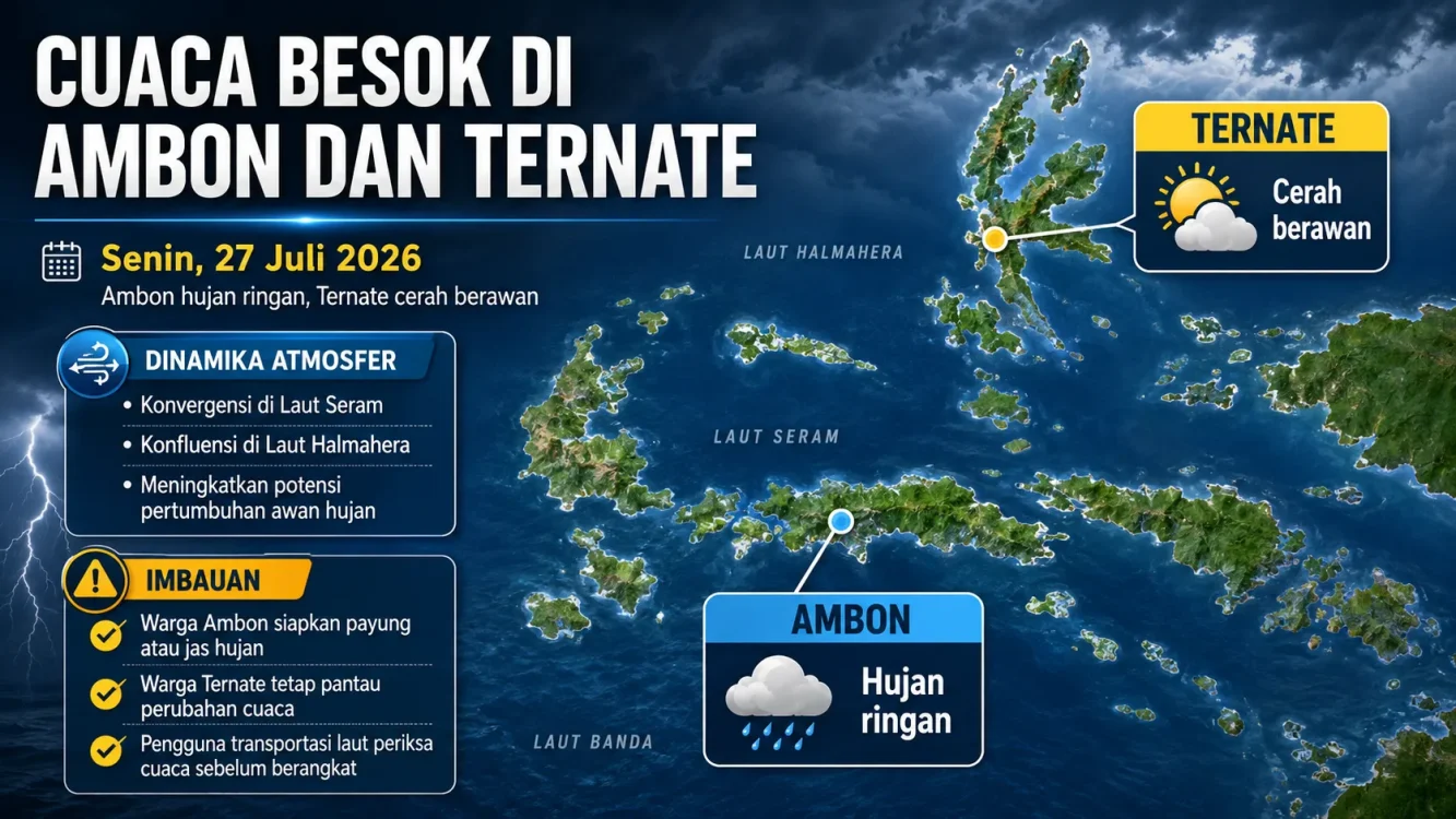 Prediksi Cuaca Besok Siang di Maluku Ambon Berpotensi Hujan, Ternate Cerah Berawan