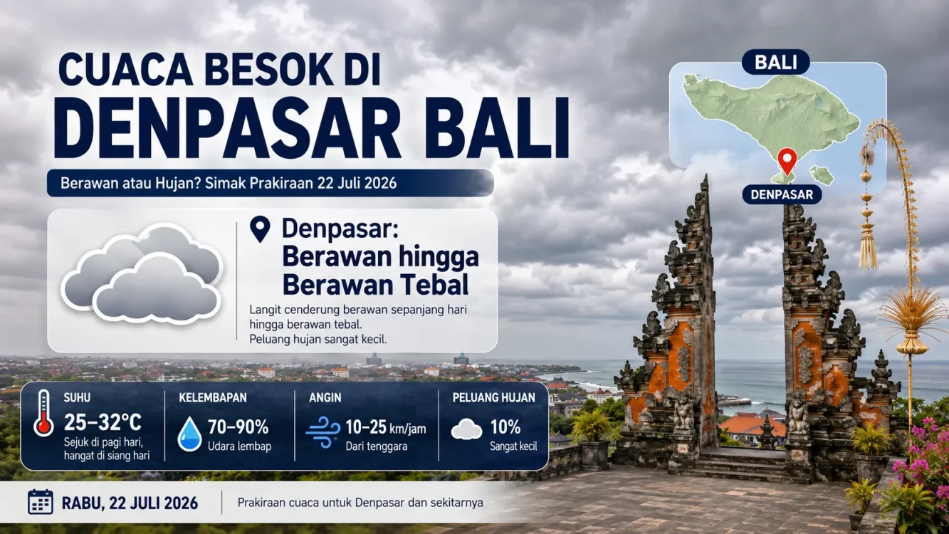 Prediksi Cuaca Besok di Bali Denpasar Berpotensi Berawan Tebal pada 22 Juli 2026