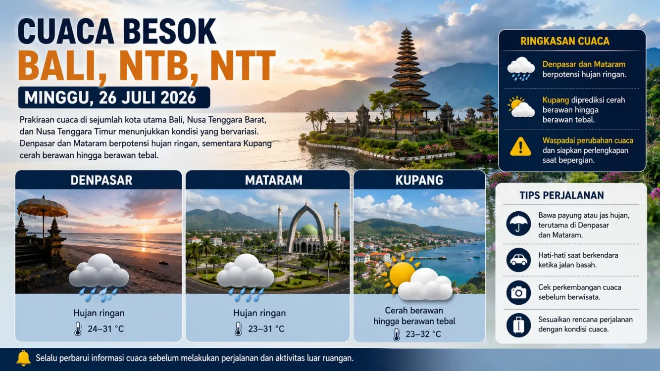 Prediksi Cuaca Besok di Bali, NTB, dan NTT Denpasar, Mataram hingga Kupang