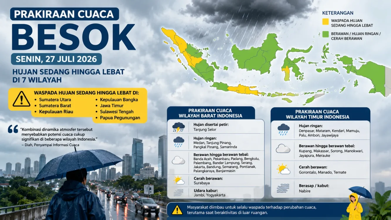 Prediksi Cuaca Besok di Kota-Kota Besar Indonesia, Waspada Hujan Lebat di 7 Wilayah